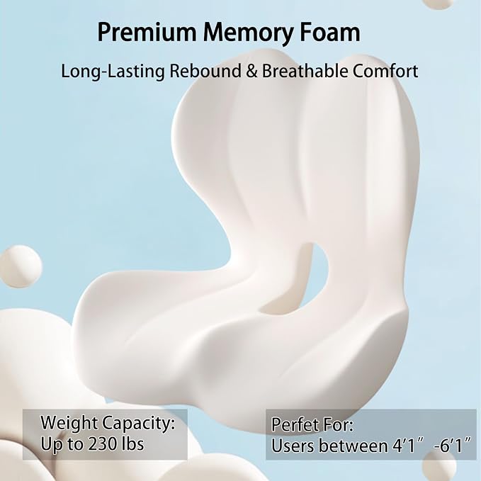 Back and Seat Cushion for Office, Back & Tailbone Pain Relief, Raised Cushion for Lumbar and Butt, Double-Sided Anti-Slip, Improves Sitting Posture, Ergonomic Memory Foam Lumbar Cushion