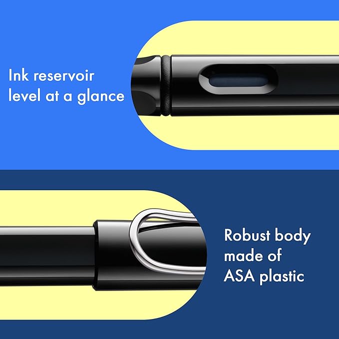 LAMY safari black - Fountain Pen with ergonomic grip & polished Left-Handed steel nib (LH) in size M - ideal for any Writing & Calligraphy - including LAMY T 10 blue cartridge