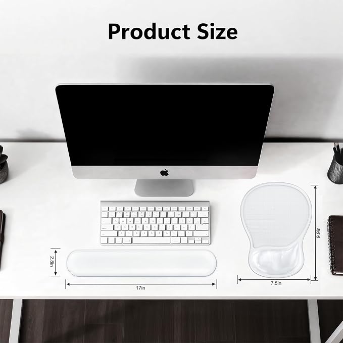 AKIT Ergonomic Gel Mouse Pad and Keyboard Wrist Rest, Non-Slip, Clear | Gel Wrist Support for Typing Comfort Non-slip Base Fits Standard Keyboards and Mice Reduces Fatigue During Long Work Sessions