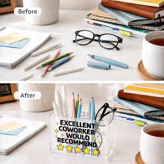 Excellent Coworker Would Recommend Cosmetic Organizer Pen Holder, Fun Pencil Holder 2 Compartments for Coworker, Office Desk Accessories for Storage, Sarcastic Office Gifts for Colleague Staff