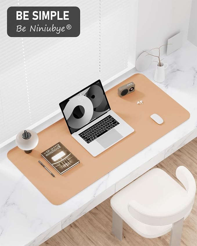 Desk Pad, 35.5" x 17" PU Leather Non-Slip Desk Mat Large Mouse Pad for Desktop, Waterproof Laptop Computer Writing Mat for Office, Home, Work, Gaming, Lead Yellow