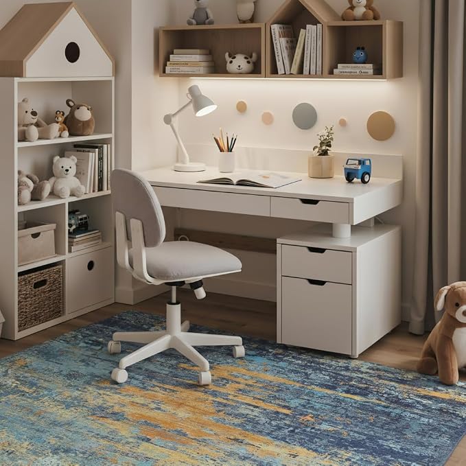 36"x60" Office Chair Mat for Hardwood Tile Floor, Under Desk Carpet Protector for Rolling Computer Chair Mat, Machine Washable Area Rug, Anti-Slip 1/5" Thick Low Pile Thin Vinyl Floor Mat, Blue Orange