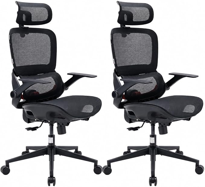 SIHOO B100 Office Chair, Ergonomic Office Chair Without Footrest, Computer Chair with Wide Headrest & Adaptive Lumbar Support, Flip-up Armrests, Swivel Desk Chair for Long Hours, Black