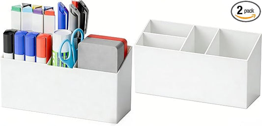 Yieach 2 Pack Magnetic Marker Holder for Whiteboard with Magnet and Adhesive - Non Slip Acrylic Magnetic Pen Cup and Dry Erase Marker Holder for Expo,Refrigerator,Locker and Classroom Organizer,White