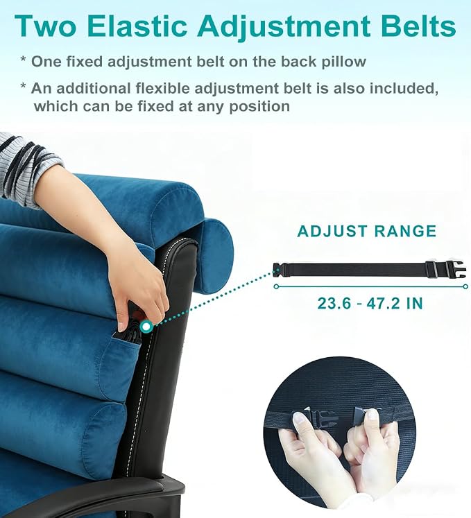 Ergonomic Lumbar Support Pillow for High Back Office Chair - Adjustable 6 Semicircular Back Cushion,Backrest for Desk/Gaming Chairs,Neck/Upper/Lower Back Pain Relief (Blue Short Velvet)