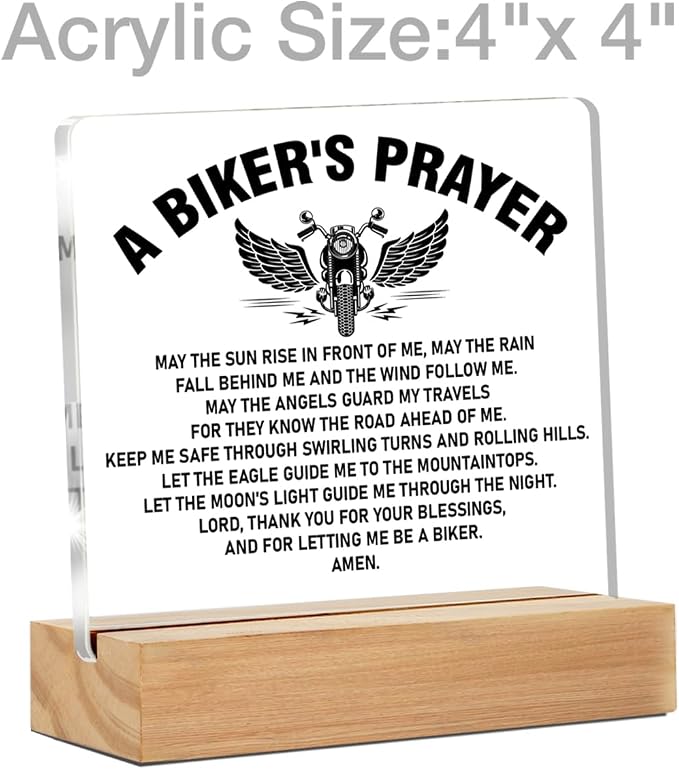 Motorcycle Gifts for Men Biker Bike Lover Accessories Desk Decor | Gifts for Bike Lover, Motorcycle Rider, Bikers Prayer, Home Desk Decorative Sign, Clear, Acrylic, 4 x 4 Inches