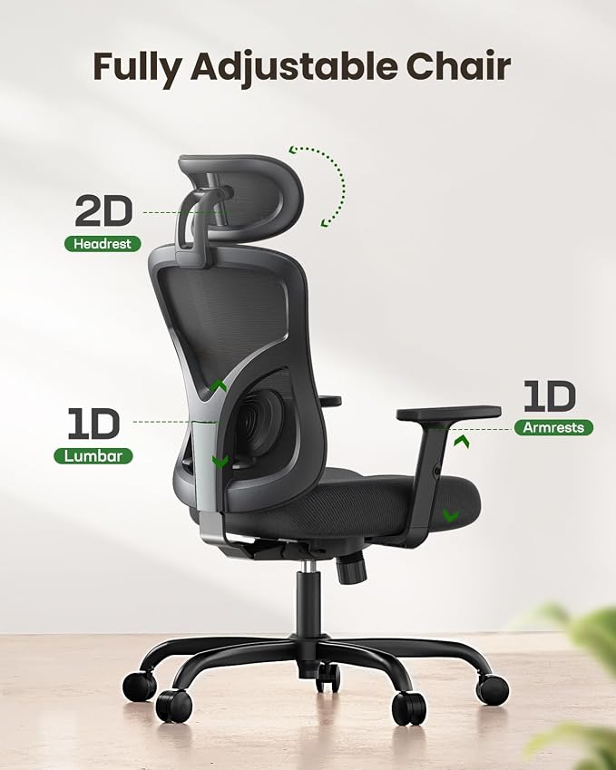 Marsail Ergonomic Office Chair Ergonomic Gaming Chair with Lumbar Support, 2D Headrest, Adjustable Armrests, Contoured Seat Cushion, Computer Desk Chair with Wheels for Home and Office, Pack of 4