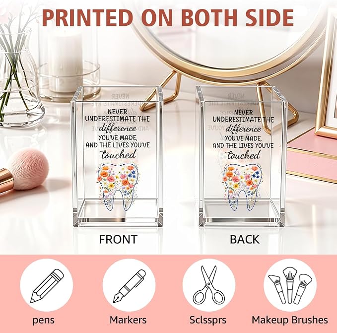 Never Underestimate The Differen Acrylic Pen Holder Cup for Dentist | Appreciation Gifts for Dentist Dental Assistants Medical Students, Farewell Retirement Gifts for Women Orthodontists
