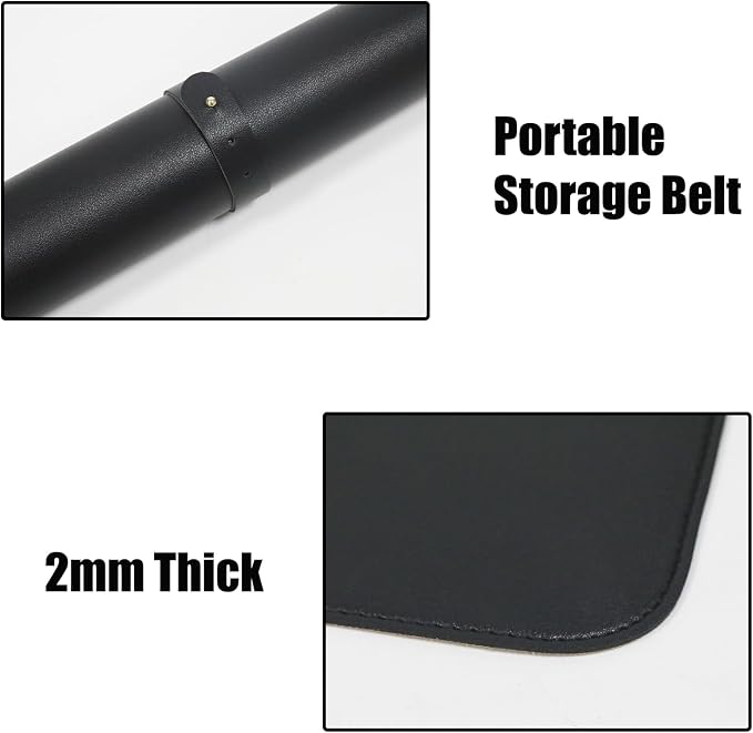 Large Double Sided Desk Mat 31.5" x 15.7" PU Leather Cork Mouse Pad | Large Black Overlocked Edge Desk Pad Protector for Office Home Gaming Laptop Vanity, Overlocked with Matching Thread