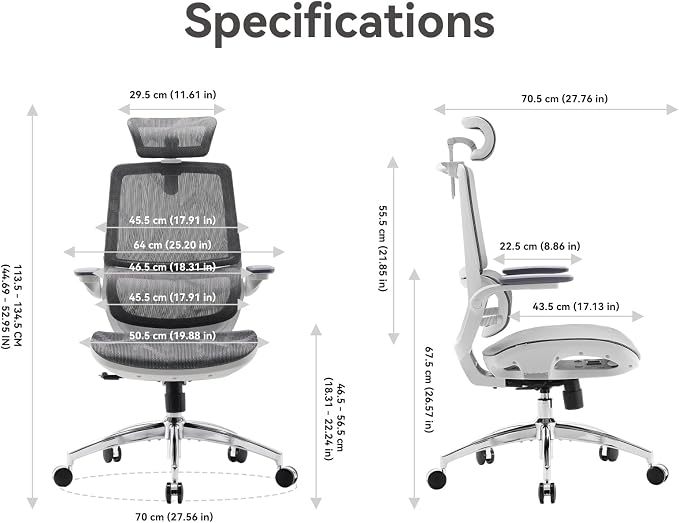 SIHOO M59AS Ergonomic Office Chair, Dual Backrest, Adaptive Lumbar Support | 3D Flip-Up Armrests, FULL Breathable Mesh, Reinforced Aluminum Base, 330 lb, Comfort That Moves With You, Grey