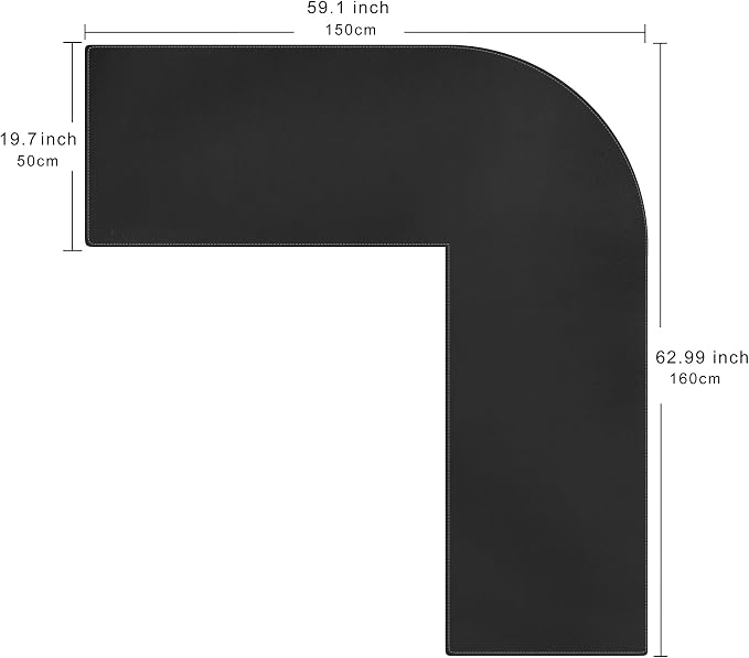 Cacoy 59" x 63" L Shaped Computer Desk Pad, PU Leather Desk Mat Protector, Waterproof Office Desk Pad Blotter, Extended Corner Desk Mouse Pad for Home and Office, Black
