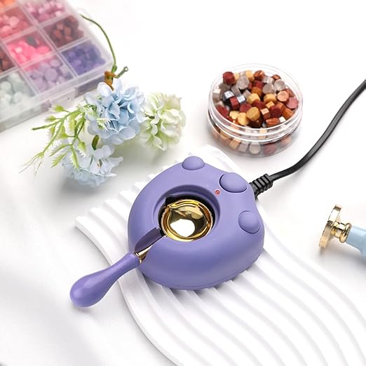 Electric Wax Seal Warmer Kit - Purple, Includes Spoon and Tweezers for DIY Wax Seals and Stamps