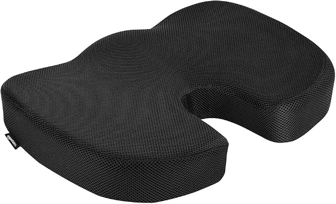 Amazon Basics Comfortable Seat Cushion for Office Chairs, Enhanced Memory Foam with Cooling Gel, Non-Slip, Long Sitting Support, Black