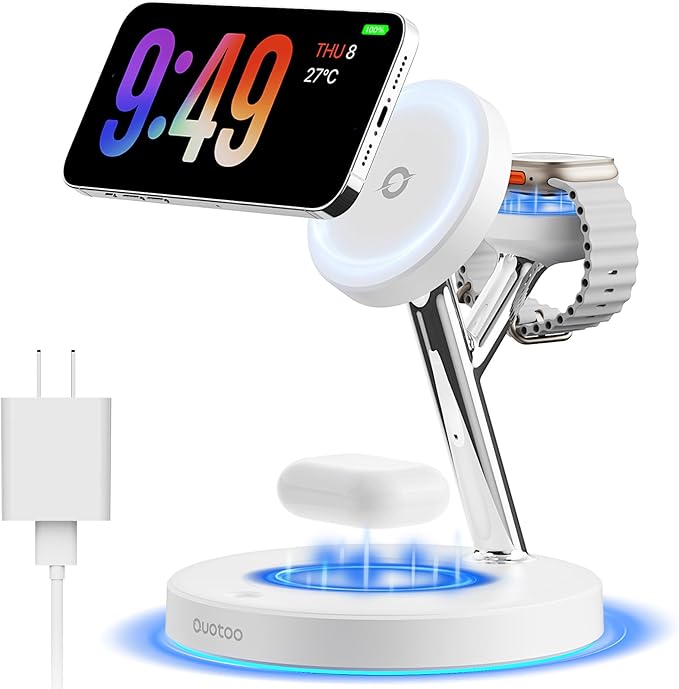 New 3 in 1 Charging Station for Apple Compatible with Magsafe Charger Stand for iPhone 17 16 15 14 13 12 Wireless Charging Station for AirPods Wireless Charger for iWatch Series
