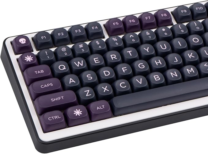 PBT Keycaps 126 Keys MOA Profile Keycap Black Purple Custom Keyboard Keycaps Set 5 Side Dye Sublimation Key caps for Cherry Gateron MX Switches Keyboards