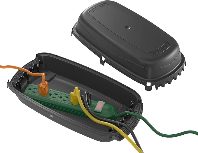 D-Line Outdoor Weatherproof Electrical Cable Box, IP54 Rated for Safe Outdoor Use, Power Strip Enclosure, Plug Protector, Garden Extension Cord Cover - 11.4in (L) x 4.92in (W) x 4.33in (H) - Black