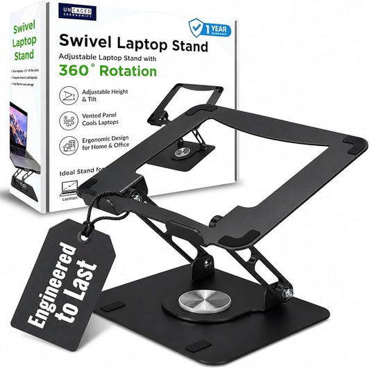 Uncaged Ergonomics Swivel Laptop Stand for Desk, Adjustable Computer iPad Stand for Desk w/ 360 Rotation, Portable Laptop Holder for Home Office Ergonomic Supplies (Black)