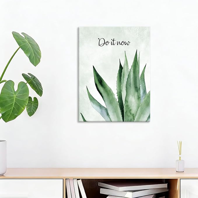 CHDITB Botanical Canvas Wall Art, Sage Green Plant Wall Decor, Inspirational Quotes Framed Poster, Watercolor Eucalyptus Artwork, Boho Mental Health Prints For Office Living Room Bedroom Decor 12”X16”X6