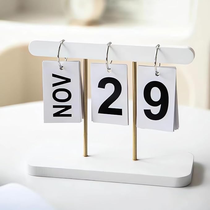 Perpetual Daily Flip Calendar for Desk Reusable Office Desktop Decor Home Accessories Photography Props (White) (TZL-calendar)