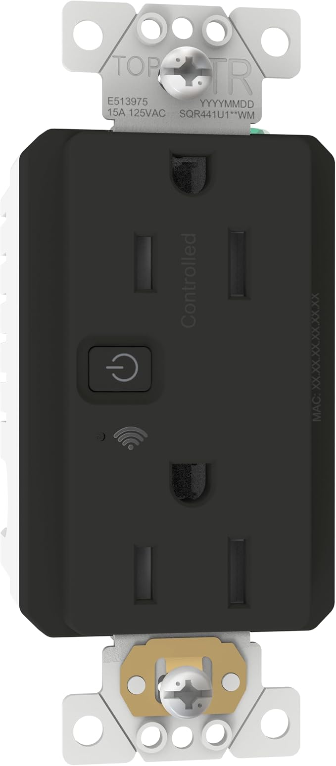 Square D by Schneider Electric X Series 15A 125V Wi-Fi Energy Monitoring Socket Outlet, Tamper Resistant, Matter Certified, Compatible with Alexa, Google Home, Apple Home, Matte Black
