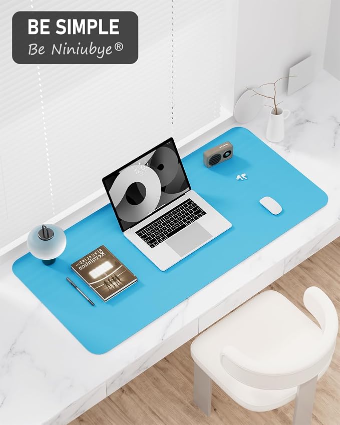 Desk Pad, 30" x 14" PU Leather Non-Slip Desk Mat Large Mouse Pad for Desktop, Waterproof Laptop Computer Writing Mat for Office, Home, Work, Gaming, Aqua Blue