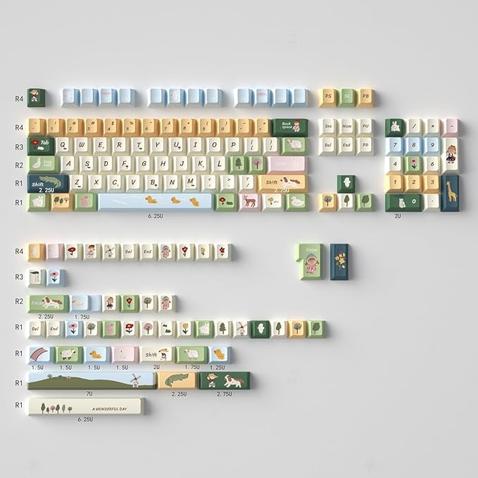 Sumgsn 152 Keys PBT Custom Keycaps Dye Sub Cherry Profile Spring Ranch Keycap Set Fit for 61/64/87/104/108 Cherry Mx Switches ISO ANSI Alice Keyboard Mechanical Keyboards