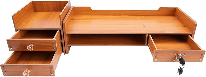 Wooden Computer Monitor Stand Riser Laptop Monitor Riser for PC Screen, iMac, Desktop Wooden Screen Monitor Stand Riser with 3 Drawers for Home Office Desk Organizer, Monitor Stand with Storage