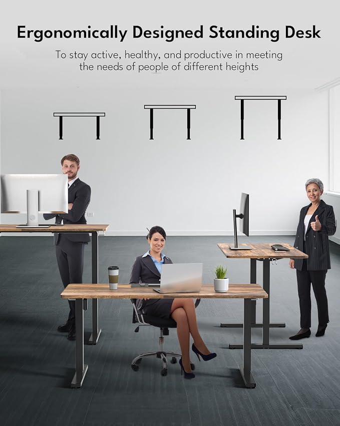 Large Electric Standing Desk, Gaming Desk, 55x24 Inch, Rustic Brown | Height Adjustable Computer Desk with Smart Controller, Sit and Stand Up Table for Home, Office, Work, Study, Writing