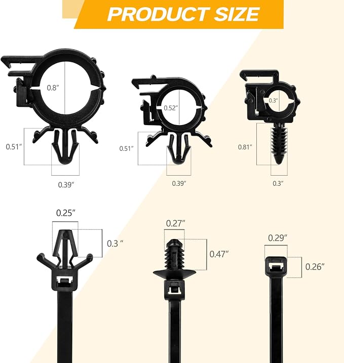 180pcs Nylon Universal Cable Tie Buckle with Car Wire Loom Routing Clips | UNIGT Push Mount Cable Zip Tie Compatible with GM Ford Trucks Cars Sedan UTV Engine Bay Self Locking Straps