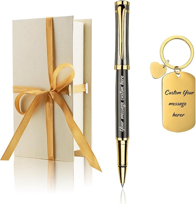 Yastar Personalized Gift Pen with Custom Keychain, Fancy Business Gift set with 2 extra Black Ink Refills Quality Pens Metal Body - Custom with Names Message - Giftfor Family Colleague Elder Friends