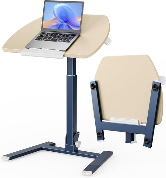 ROMOON Foldable Standing Desk with No-Assembly Design, Rolling Height-Adjustable Sit-Stand Table with Wheels, Space-Saving Portable Laptop Cart for Home Office and Small Space (Oat Yellow)