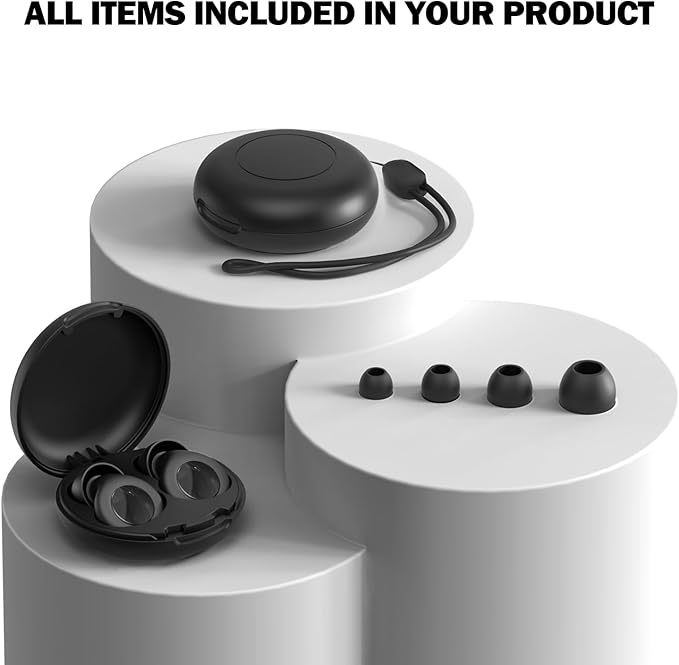 Ear Plugs for Sleeping Noise Cancelling, Perfect -30dB Reusable Silicone Earplugs for Noise Reduction, Hearing Protection Ear Plugs for Focus, Study, Work, Sleep – 4 Size Eartips in XS/S/M/L-Black