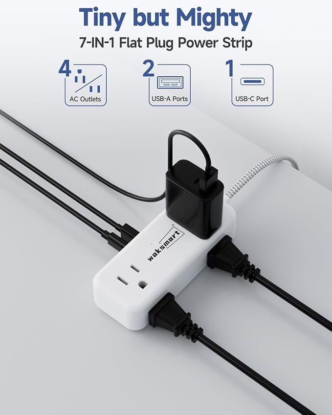 Flat Extension Cord 25 FT with 4 AC Outlets 3 USB Ports (5V/3.4A 17W), 25Ft Long Braided Cord for Home Office Dorm