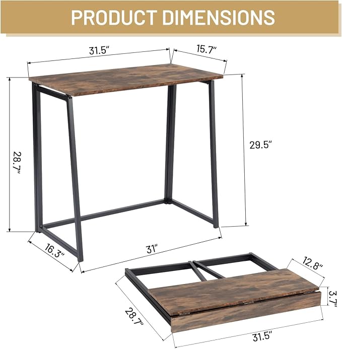 COZYCASA Folding Desk, 32 in Folding Writing Computer Desk for Teens Students, Small Desk for Home Office, Modern Simple Study PC Laptop Workstation, Easy Assembly Needed, Vintage