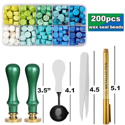 Elegant Initial E Wax Seal Kit,2pcs Exquisite Brass Stamp Heads with Eucalyptus & Flower Designs Ideal for Wedding Invitations Gift Wraps Envelopes and Christmas Cards (Alphabet E Kit)