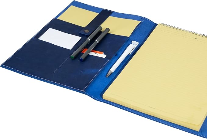 Personalized Leather Portfolio, Leather Notebook, Portfolio Folder, A4 Notepad for Women Men Gift Blue (12.5 x 9.5 inches)