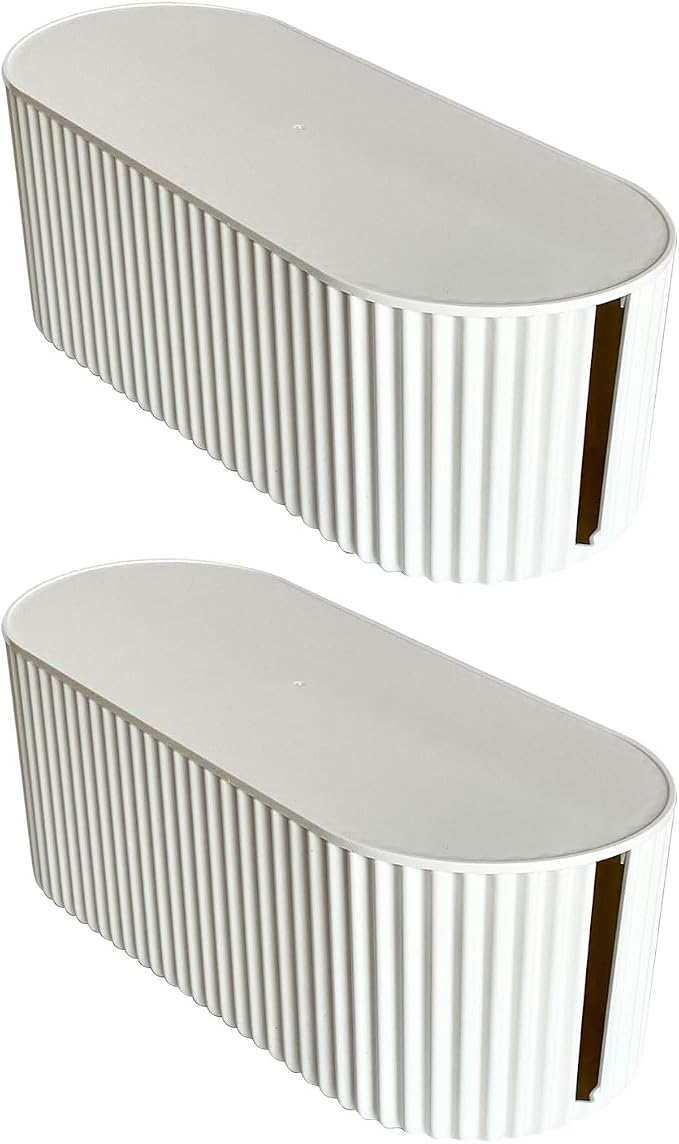 Cable Management Box, White, Large, 2 Pack | Plastic Cord Organizer Box with Lid, Under Desk, Power Strips Hider, For Home Office, Surge Protector Cover Bin