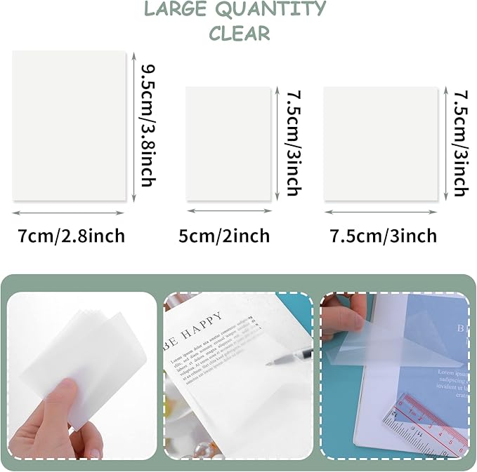 150 Sheets Clear Sticky Note Pads, 3 Sizes Transparent Sticky Notes Pads Set Waterproof Self-Adhesive Translucent Memo Tabs, Books Annotating Message Reminder for School, Office