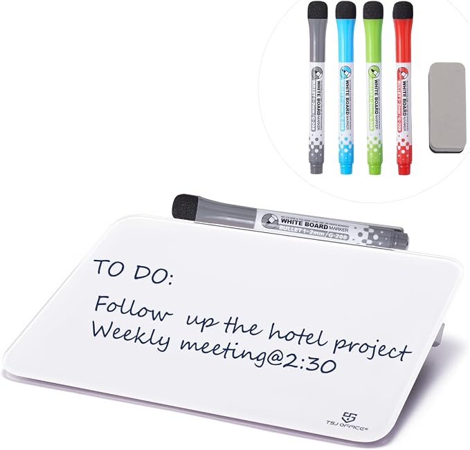 Small Desktop Glass Dry-Erase Whiteboard - 8 X 6 Inches Tabletop Easel Whiteboard with Stand × 2
