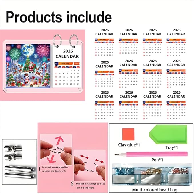 2026 Standing Desk Calendar DIY Diamond Art Painting Monthly Flip Desktop Calendar Mosaic Kits Acrylic Tabletop Calendars Diamond Art Craft Supplies Planner for Office Home Decor-Christmas