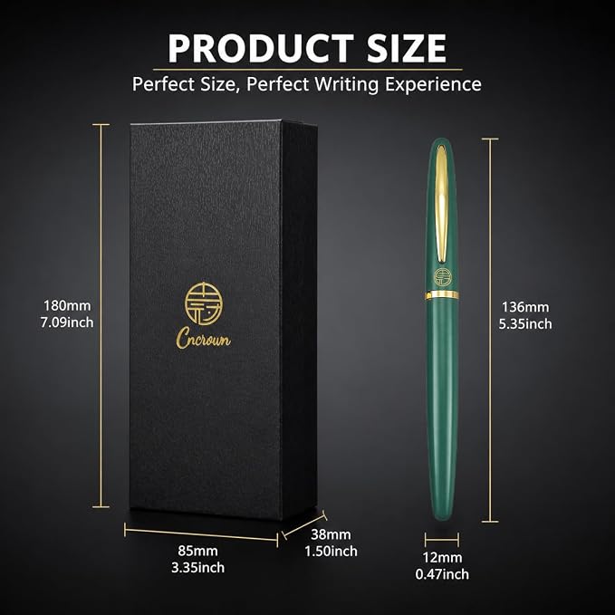 Luxury Gold Rollerball Pen, 24K gold-plated exquisite pen body, stylish and simple design, two ink refills, gift set for men and women, executive writing, office, graduation gift (Green)