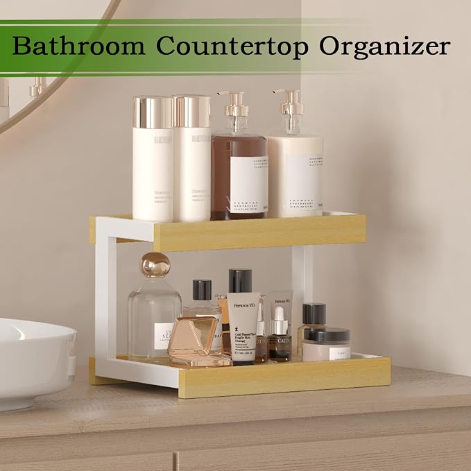 MARTY Counter Shelf Organizer, 2 Tier Spice Rack for Countertop, Maple | Coffee Bar/Station/Syrup Organizer for Countertop, 15.75''Lx8.9"W Large Desk Shelf Riser, for Kitchen Bathroom Bedroom Office