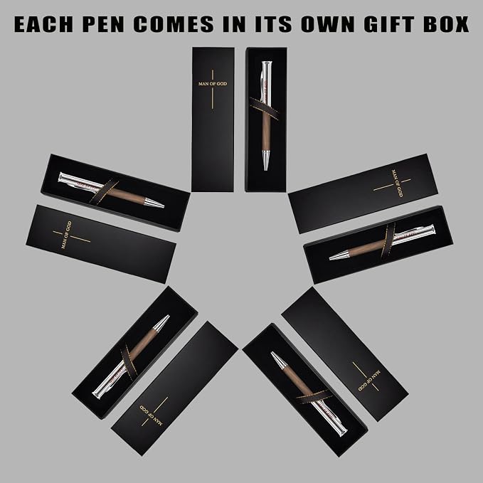 Christian Gifts for Men – Man of God Engraved Walnut Wood Rollerball Pen Set (5 Pack), Each Pen Individually Gift Boxed – Ideal for Pastor, Father’s Day & Graduation