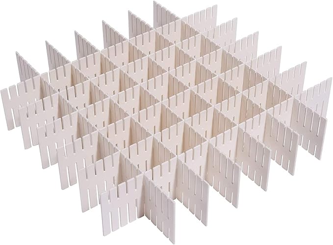 24Pcs Adjustable Drawer Dividers - 14.5Inch Plastic Storage Dividers - White DIY Grid Organizer for Socks, Underwear, Makeup, Clothes