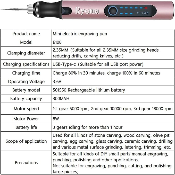 Rechargeable cordless Electric Micro Engraver Pen Mini DIY Engraving Tool Kit for Metal Glass Ceramic Plastic Wood Jewelry with 30 Bits and 16 Stencils and 1 Scriber Pen