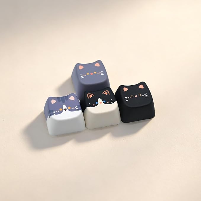 Artisan Keycaps, 4 Keys Cute Cat Custom Cover Caps for MX Mechanical Keyboard, Resin Handmade 1U Replacement for Esc Del Arrow Keys (Black Cat Set)