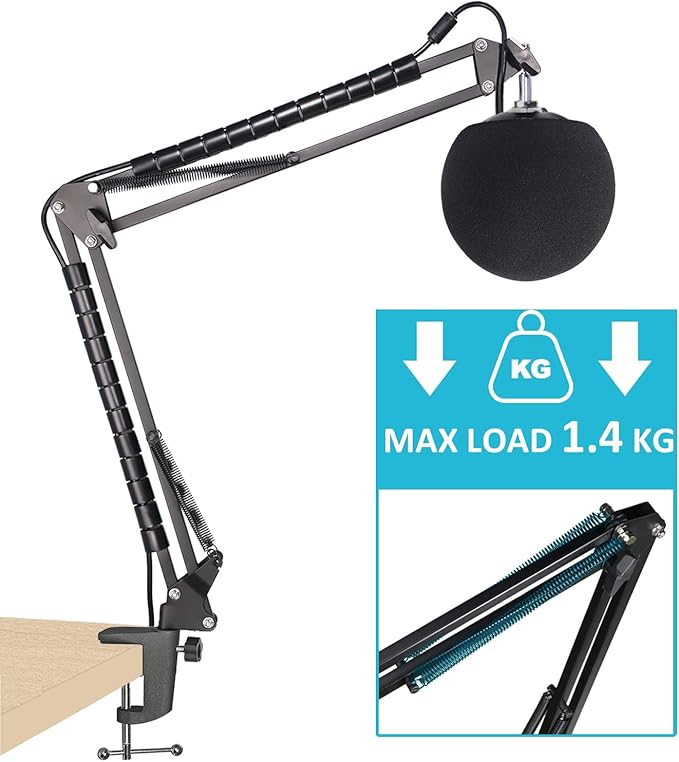 Snowball iCE Mic Boom Arm Stand with Pop Filter, Compatible with Blue Snowball Ice USB Microphone with Cable Sleeve by SUNMON