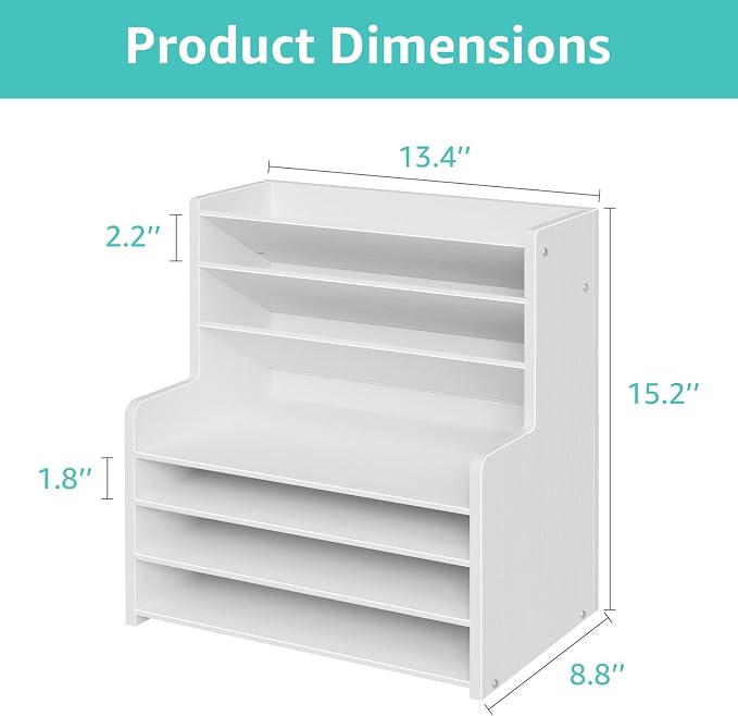 7 Tier White Desk Organizer for Office Organization, Wood Paper Organizer for Desk, Vertical Desktop File Folder Holder & Letter Tray, Aesthetic School Storage Orgnizer Shlef
