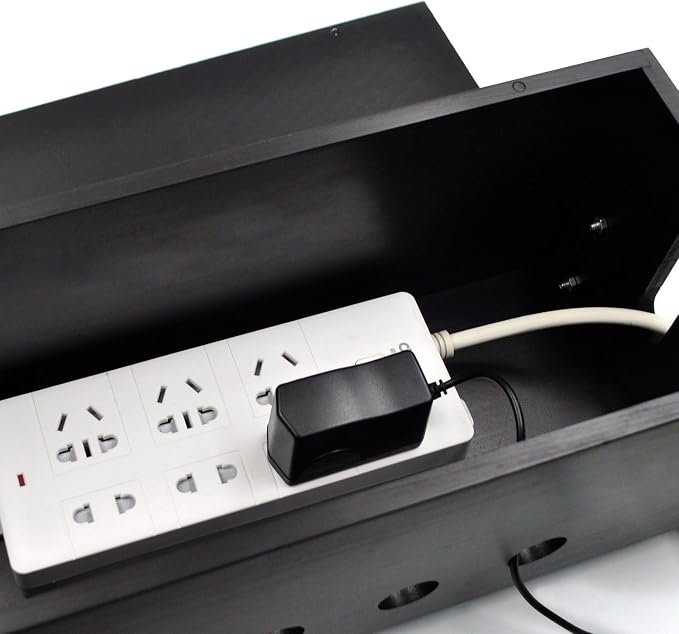 Large Wood Cable Management Box, Black Cord Organizer 14.2" | Hides power strips & TV wires, 14.2x6x6.3 inches,Ideal for home & office organization