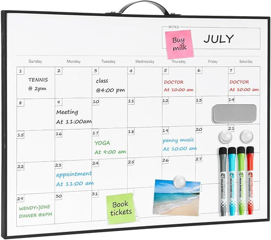 TSJ OFFICE White Board Calendar - 12 X 16 Inches Magnetic Dry Erase Board Monthly Calendar, Double Sided Whiteboard with a Handle, to Do List Notepad for Office, Home, School, Black Aluminum Frame